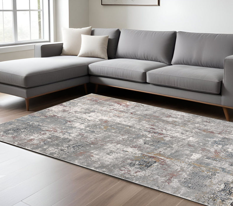 9' x 12' Abstract Washable Non Skid Area Rug - Gray Red And Ivory