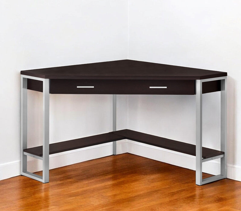 Corner Computer Desk - Dark Brown And Silver
