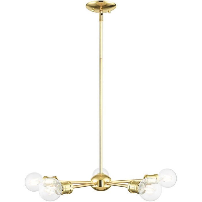 Five Light Dimmable Chandelier With Shades - Brass