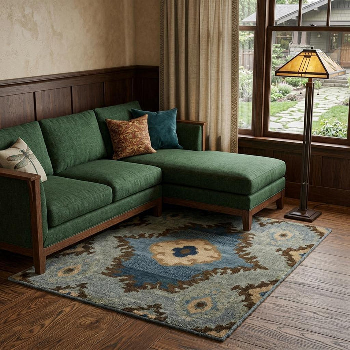 9' X 12' Wool Hand Knotted Area Rug (744349) - Blue / Gray / Tan