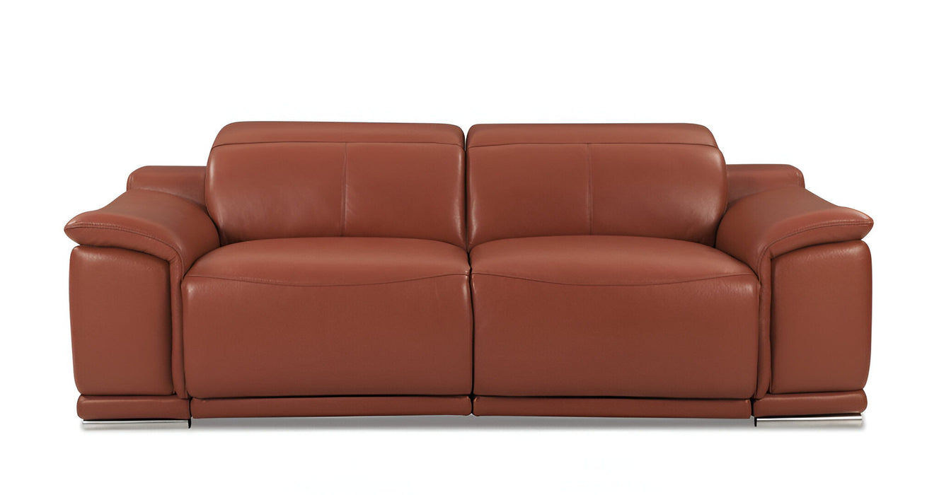 Italian Leather USB Reclining Sofa With Silver Legs - Camel