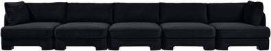 Meridian Furniture Hammond velvet performance fabric 5-piece sectional sofa with upholstered cushions and modern design.