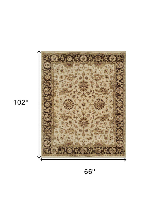 6' x 9' Wool Oriental Hand Knotted Area Rug - Ivory Brown And Gold