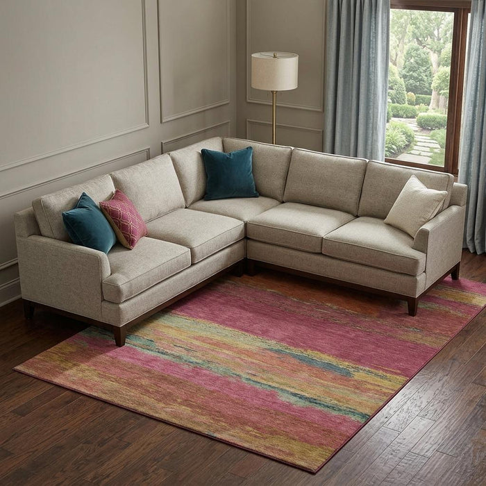 10' X 14' Abstract Washable Area Rug With UV Protection (692709) - Blush / Orange / Teal