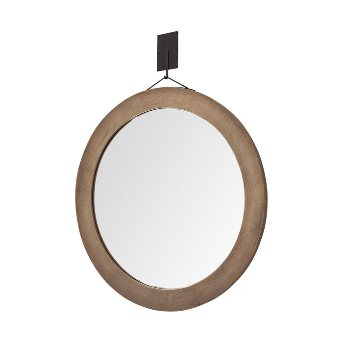 44" Round Framed Rope Hanging Accent Mirror - Brown