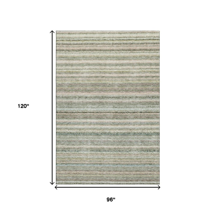 8' X 10' Striped Washable Area Rug With UV Protection (650816) - Sage / Ivory