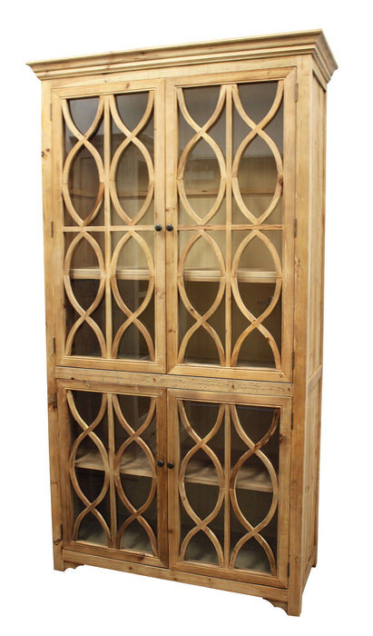 47" Solid Wood Carved Geometric Accent Cabinet With Four Doors - Natural
