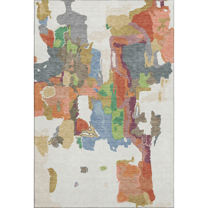 10' X 14' Abstract Washable Area Rug With UV Protection (680735) - Ivory / Orange / Blue / Green