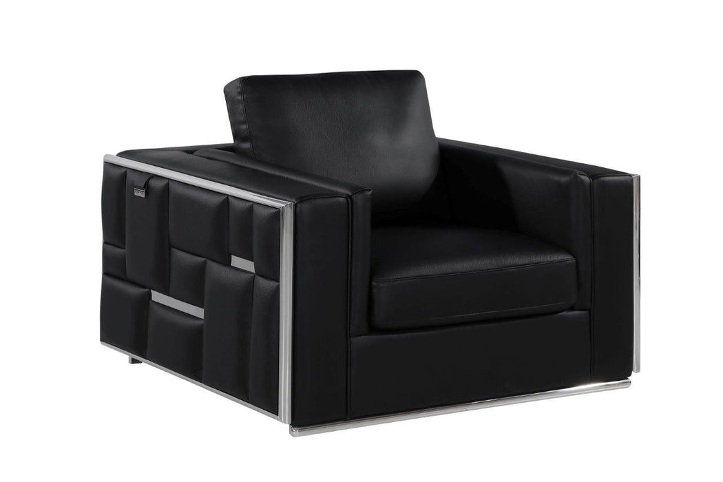 Metallic Top Grain Leather Club Chair - Black And Silver