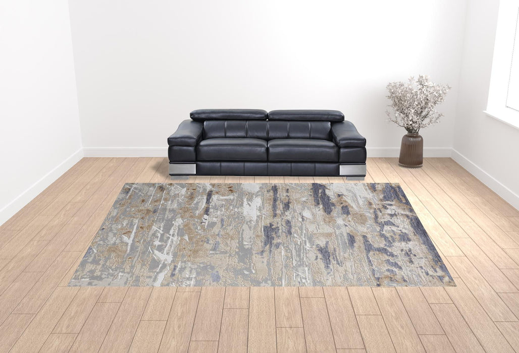 12' x 15' Abstract Power Loom Distressed Area Rug - Tan Orange And Ivory