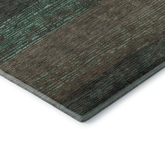 10' X 14' Striped Washable Area Rug With UV Protection (694496) - Teal / Taupe / Sage