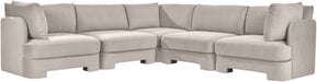 Meridian Furniture Hammond velvet performance fabric 5-piece corner sectional sofa with plush upholstery and modern design.
