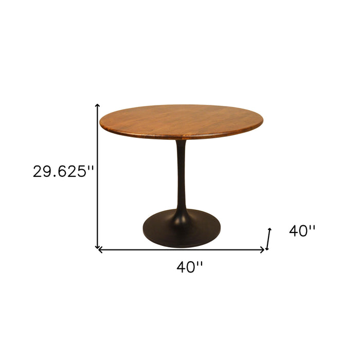 40" Rounded Solid Wood And Iron Pedestal Base Dining Table - Brown