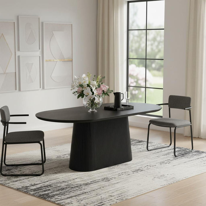 81" Solid Wood And Wood Pedestal Base Oval Dining Table - Black