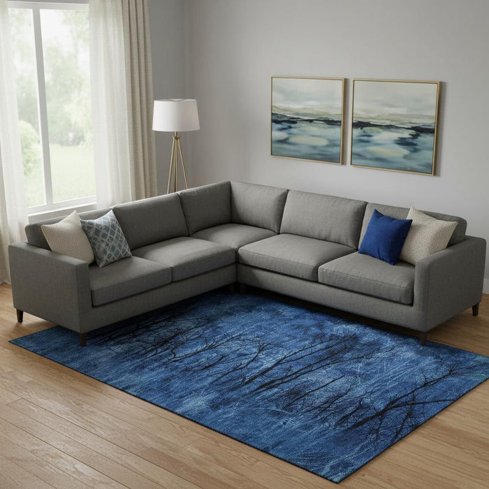 10' X 14' Floral Washable Area Rug With UV Protection (717278) - Blue / Charcoal