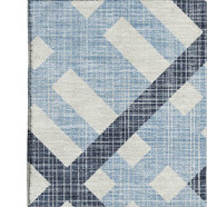 10' X 14' Geometric Washable Area Rug With UV Protection (651430) - Sky Blue / Ivory