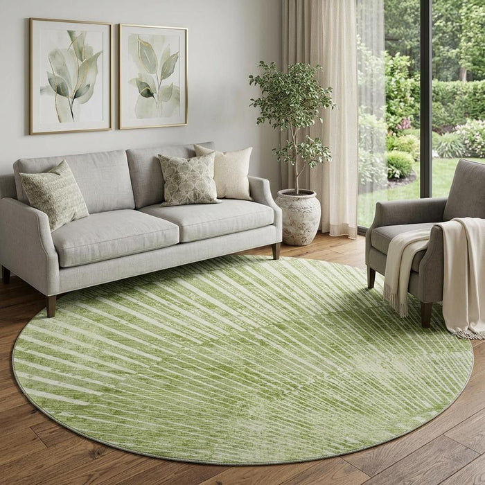 8' Geometric Washable Round Rug With UV Protection (648343) - Sage / Ivory