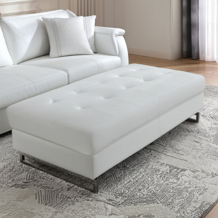 Faux Leather Ottoman - White / Silver