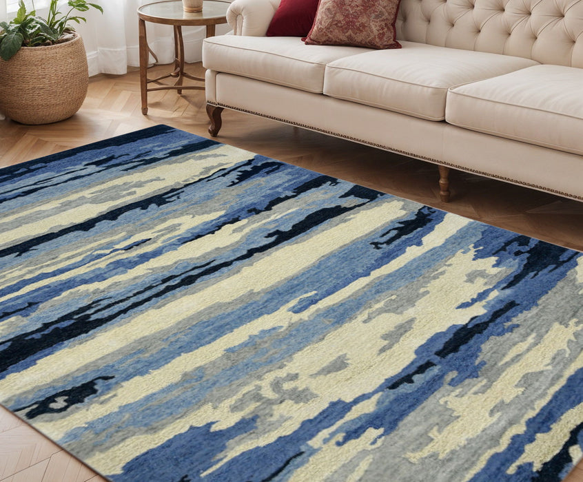 5' X 8' Wool Abstract Hand Tufted Area Rug - Navy Blue