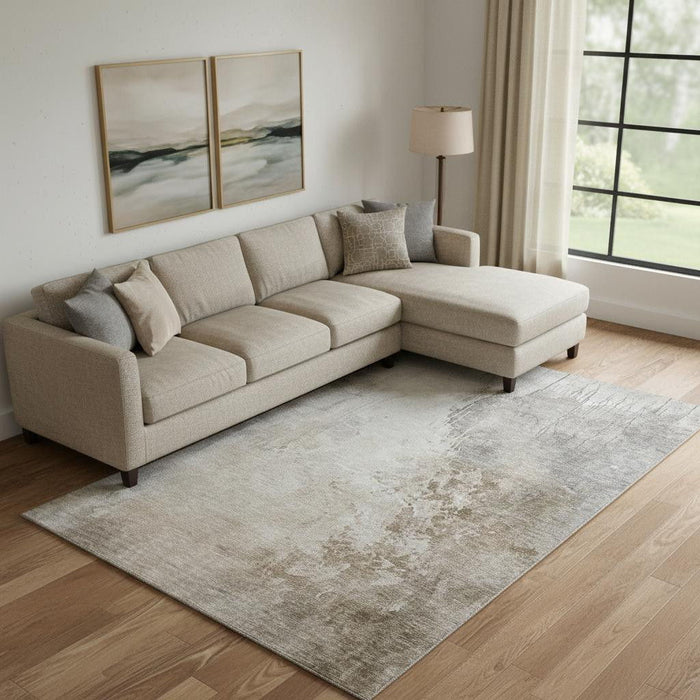 10' X 14' Abstract Washable Area Rug With UV Protection (705455) - Beige / Ivory