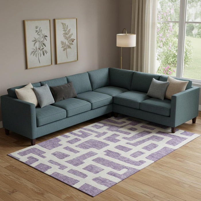 10' X 14' Abstract Geometric Washable Area Rug With UV Protection (671834) - Purple / Ivory