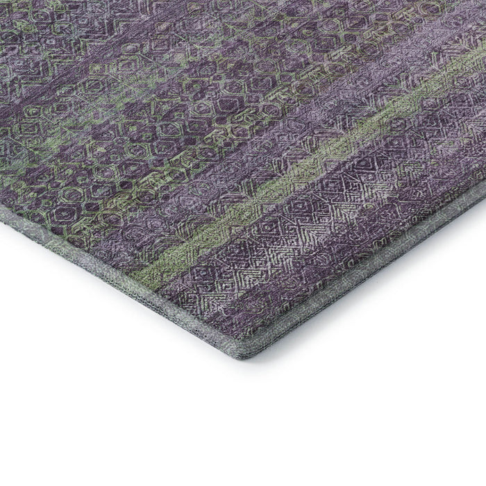 10' X 14' Striped Washable Area Rug With UV Protection (718067) - Purple / Green