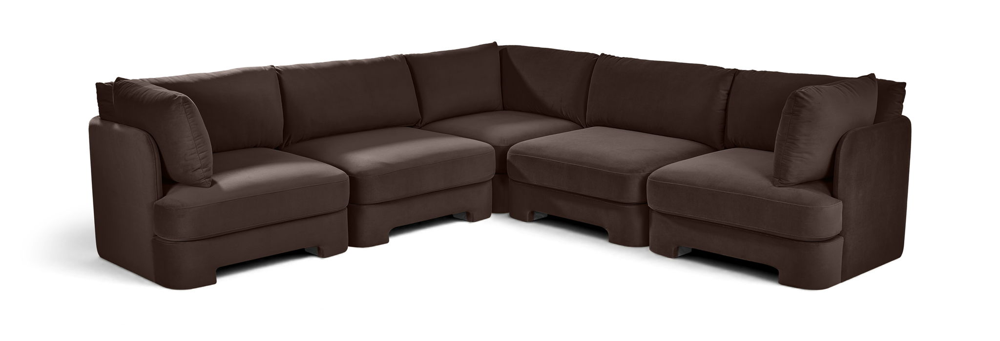 Meridian Furniture Hammond velvet performance fabric 5-piece corner sectional sofa with plush upholstery and modern design.
