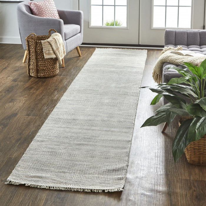 12' x 2.5' Wool Striped Hand Knotted Runner Rug - Silver