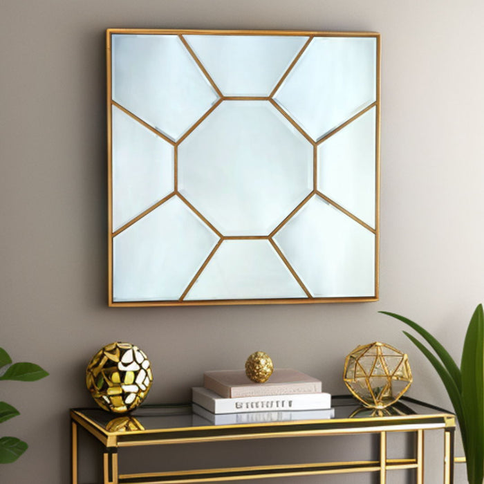 35" Square Metal Framed Accent Mirror - Gold
