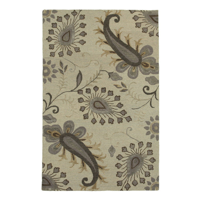 9' X 12' Wool Floral Hand Tufted Area Rug (712718) - Light Gray / Cream