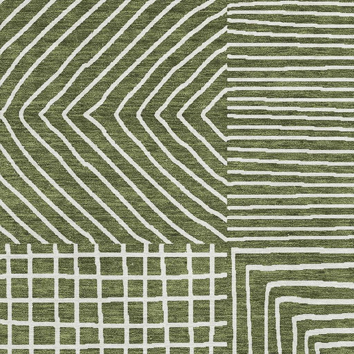 10' X 14' Geometric Washable Area Rug With UV Protection (681917) - Olive Green / Ivory