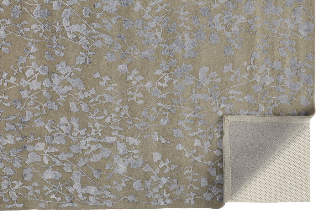 10' x 14' Wool Floral Tufted Handmade Area Rug - Tan Silver And Gray