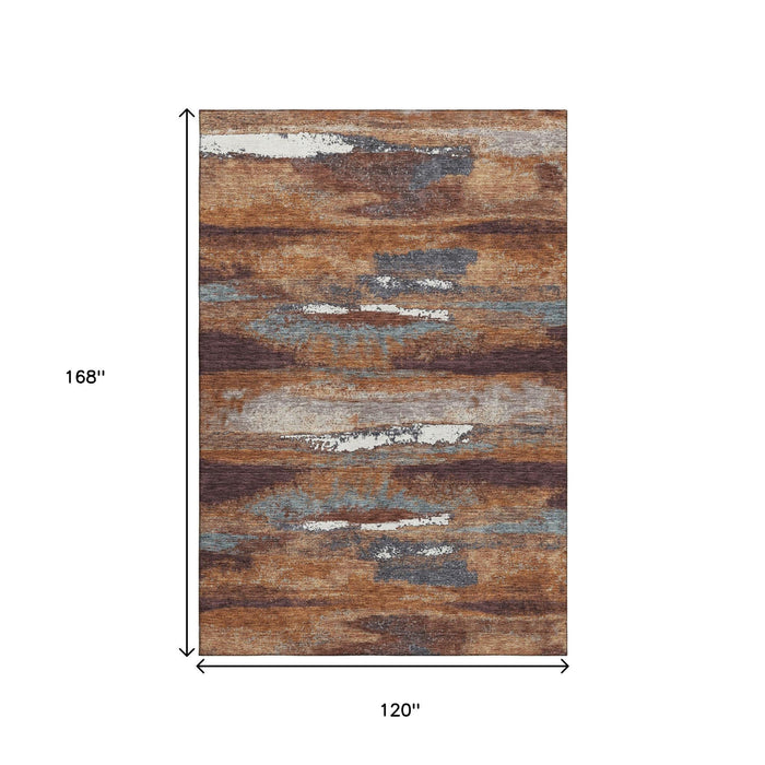 10' X 14' Abstract Washable Area Rug With UV Protection (674994) - Copper / Ivory / Gray