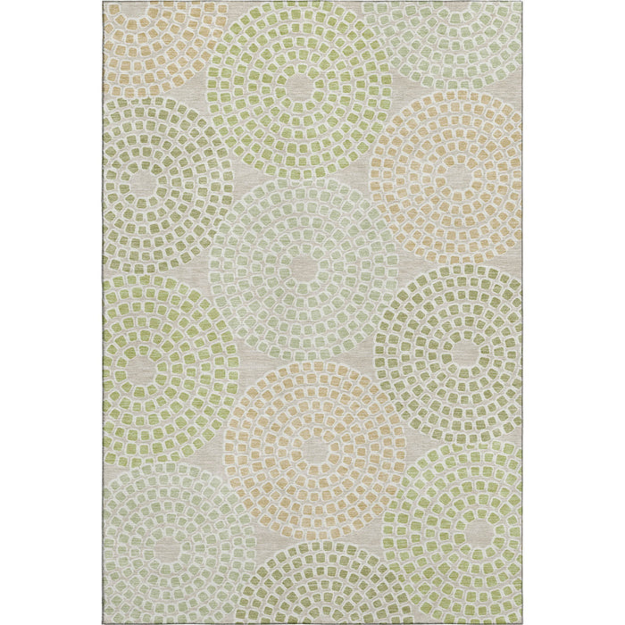 10' X 14' Geometric Washable Area Rug With UV Protection (670093) - Artichoke Green / Beige / Ivory