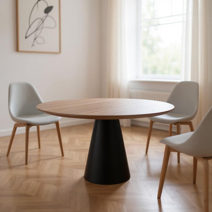 48" Wood And Metal Pedestal Base Round Top Dining Table - Brown