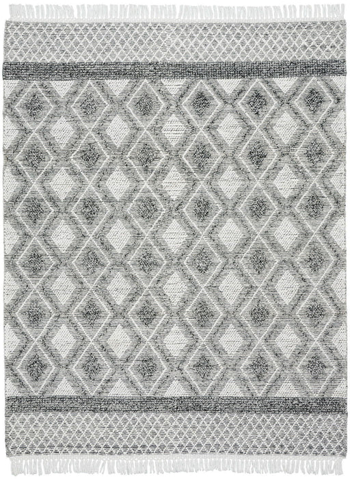 8' x 11' Geometric Hand Woven Area Rug With Fringe - Gray And Ivory