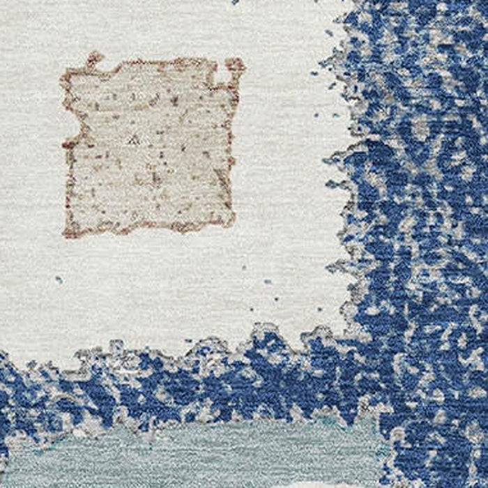 10' X 14' Geometric Washable Area Rug With UV Protection (711011) - Navy Blue / Ivory / Beige