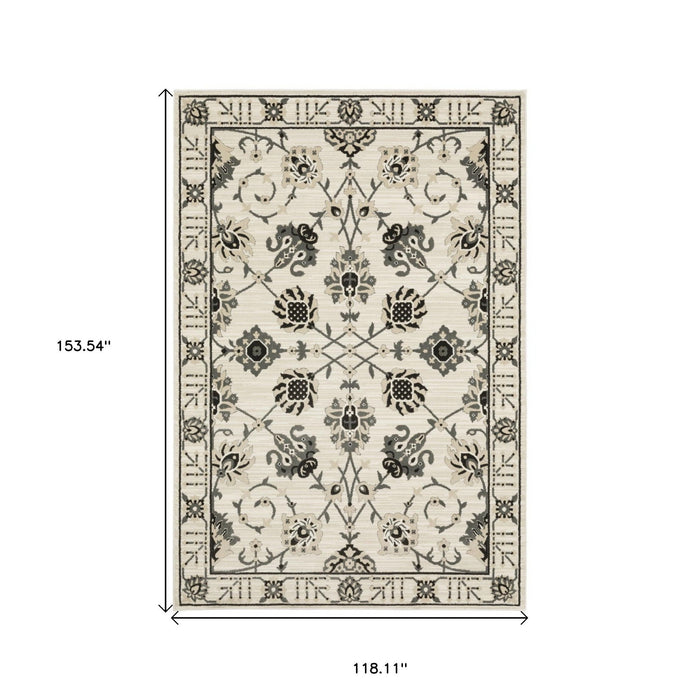 10' X 13' Oriental Area Rug - Ivory And Gray