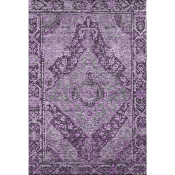 10' X 14' Oriental Washable Area Rug With UV Protection (700535) - Eggplant / Gray