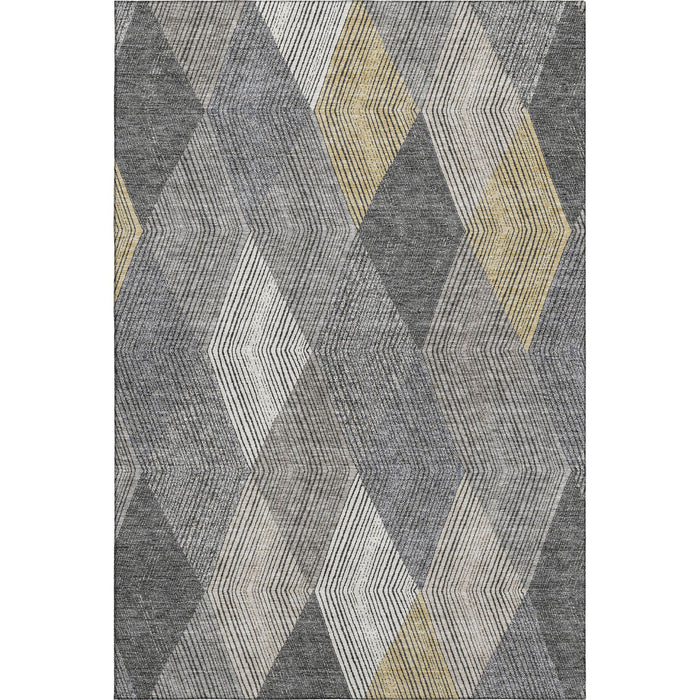 10' X 14' Geometric Washable Area Rug With UV Protection (676218) - Pewter / Gold / Ivory