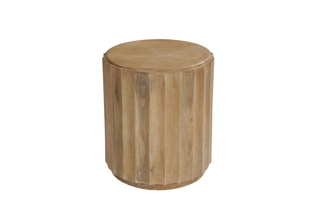Solid Wood Round Block End Table - Brown
