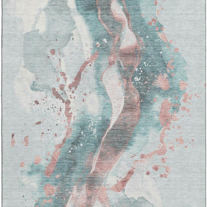 10' X 14' Abstract Washable Area Rug With UV Protection (694224) - Teal / Salmon / Ivory