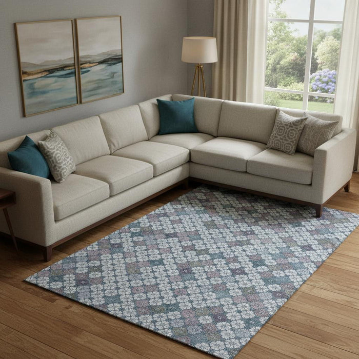 10' X 14' Geometric Washable Area Rug With UV Protection (705323) - Sky Blue / Teal / Lavender