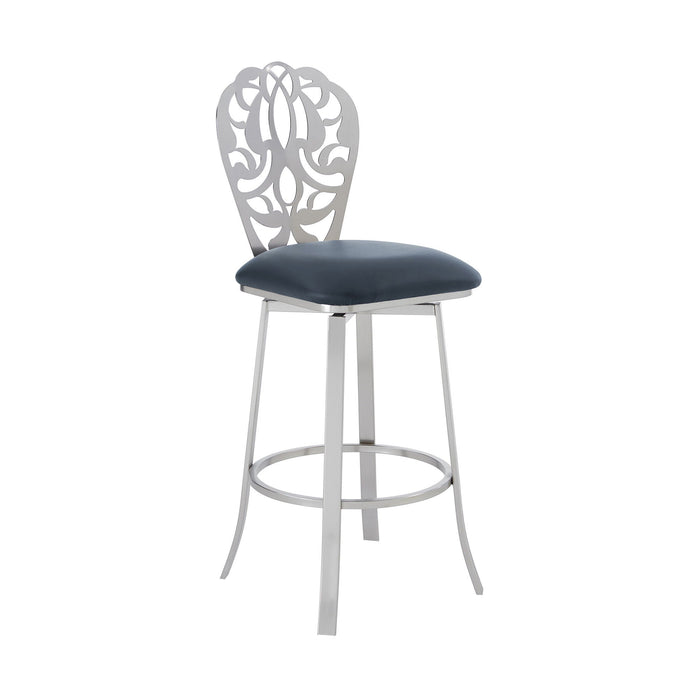 26" Iron Swivel Counter Height Bar Chair - Gray And Silver
