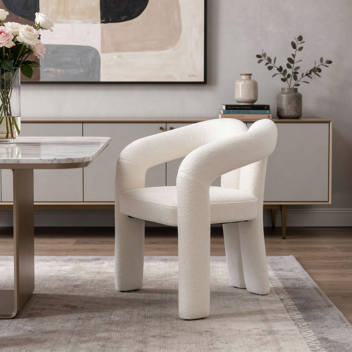 Boucle Partially Open Back Dining Arm Chair - White