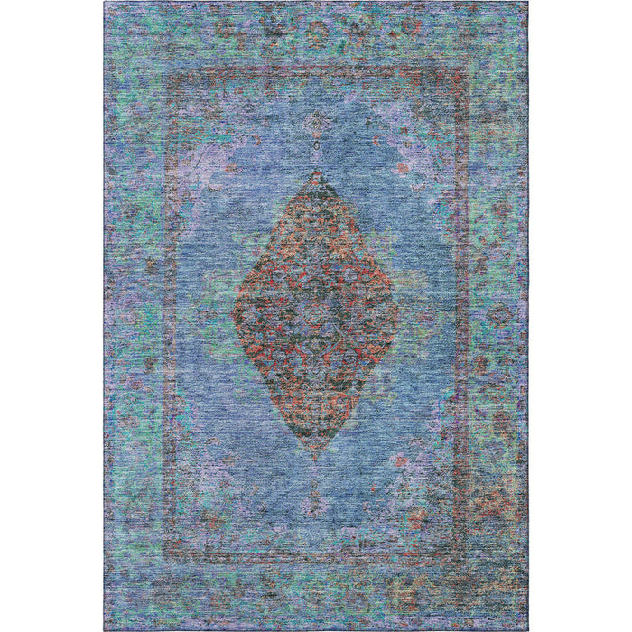 10' X 14' Medallion Washable Area Rug With UV Protection (714823) - Blue / Rust