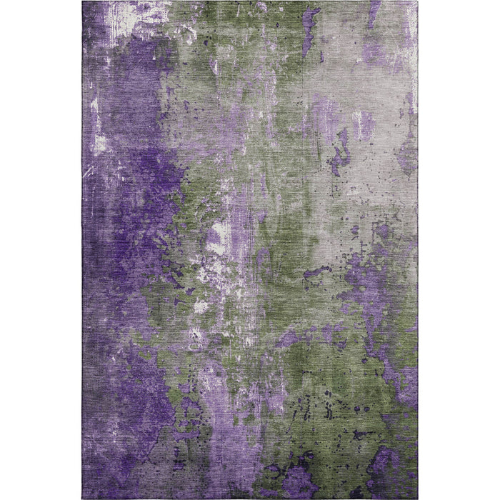 10' X 14' Abstract Washable Area Rug With UV Protection (706361) - Olive Green / Purple