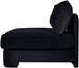 Meridian Furniture Hammond velvet performance fabric armless upholstered stationary chair with padded seat and modern design.