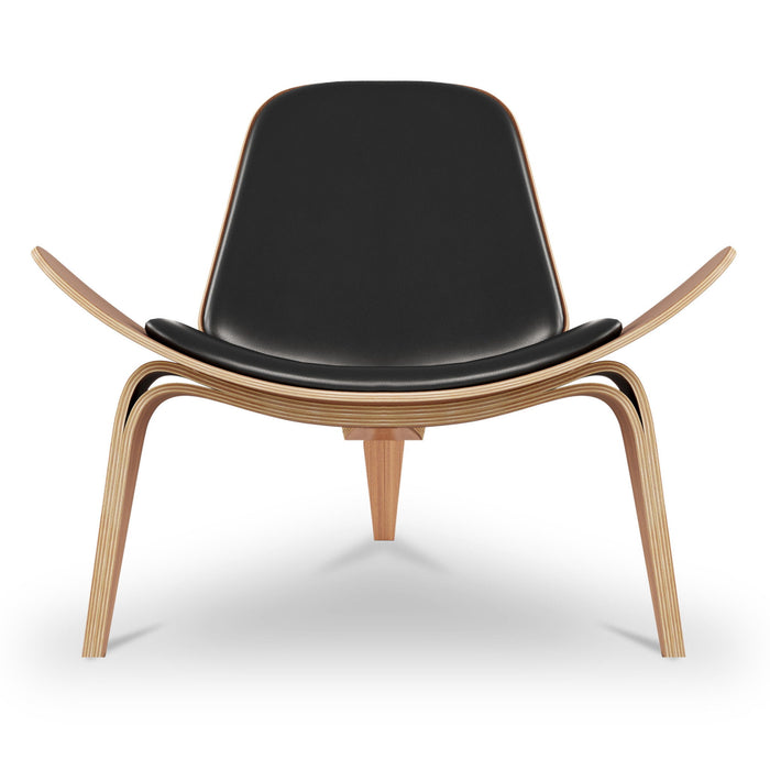 Faux Leather Lounge Chair - Black And Wood Brown