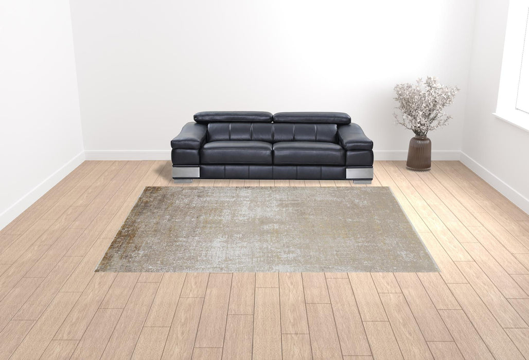 10' x 13' Abstract Area Rug With Fringe - Taupe Ivory And Gold